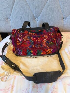 Nena & Co. Multicolor Embroidered Satchel with Black Leather Trim